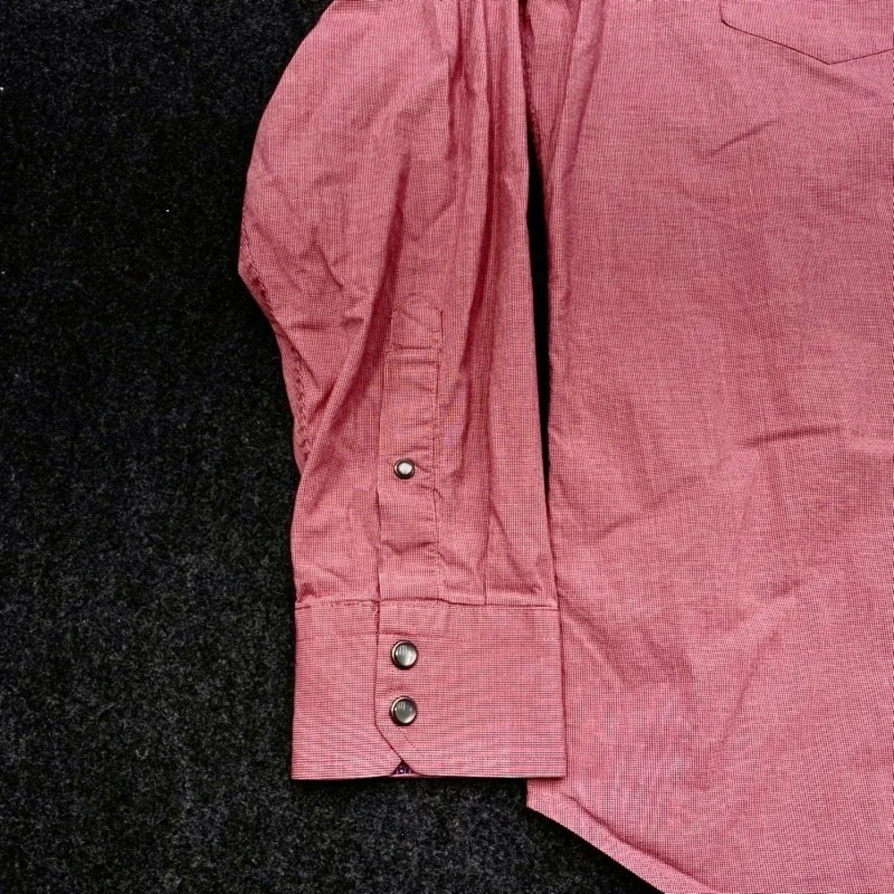 Banana Republic Western Shirt Mens Large Red Slim Fit Micro Check Snap Button